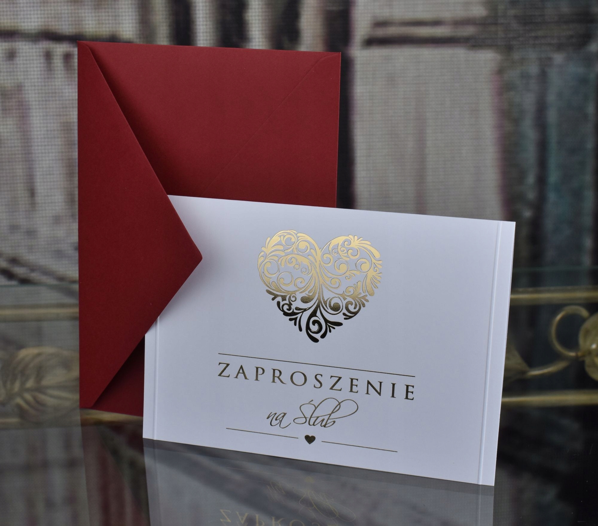 ZŁOTE ZAPROSZENIA ŚLUBNE z KOLOROWYMI KOPERTAMI Marka inny