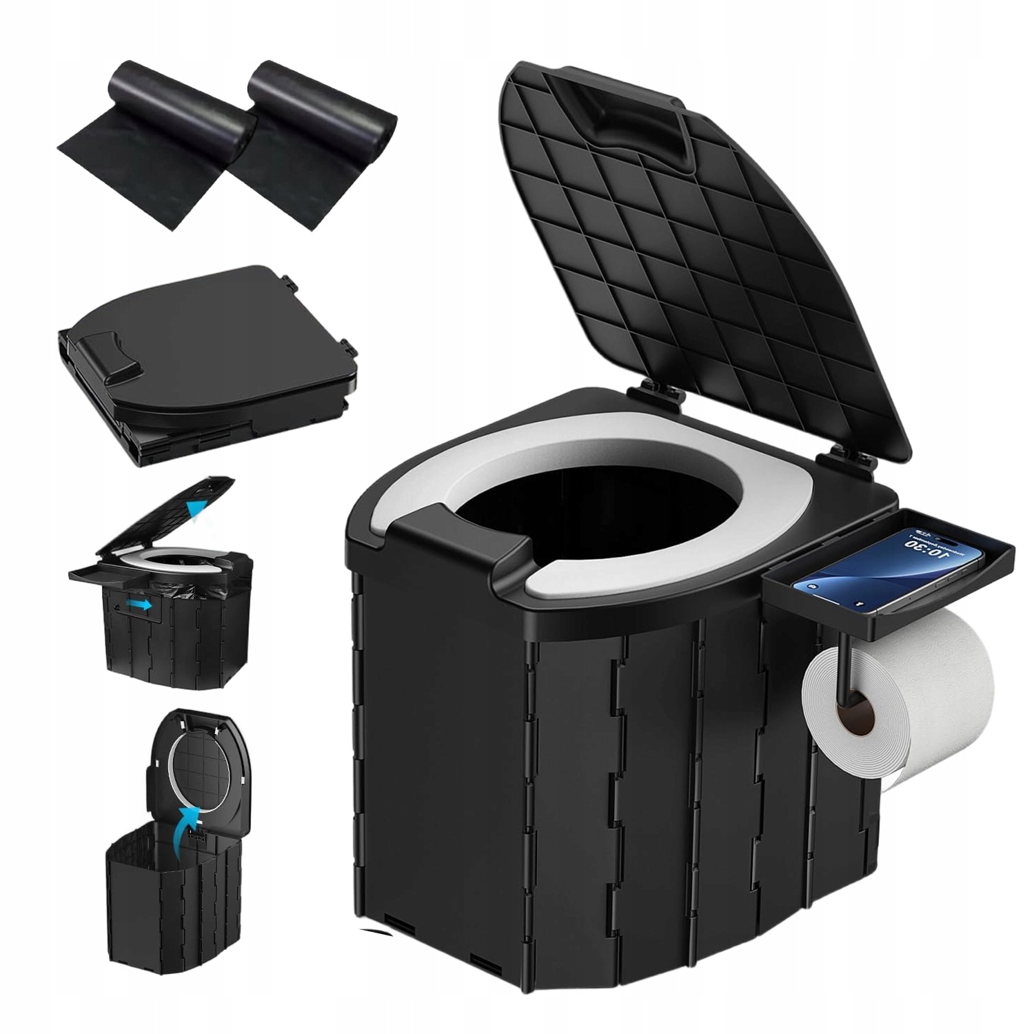 Wc Przenośne Składane 35L 204KG Siedzisko Pu Kemping Wędkarstwo Auto