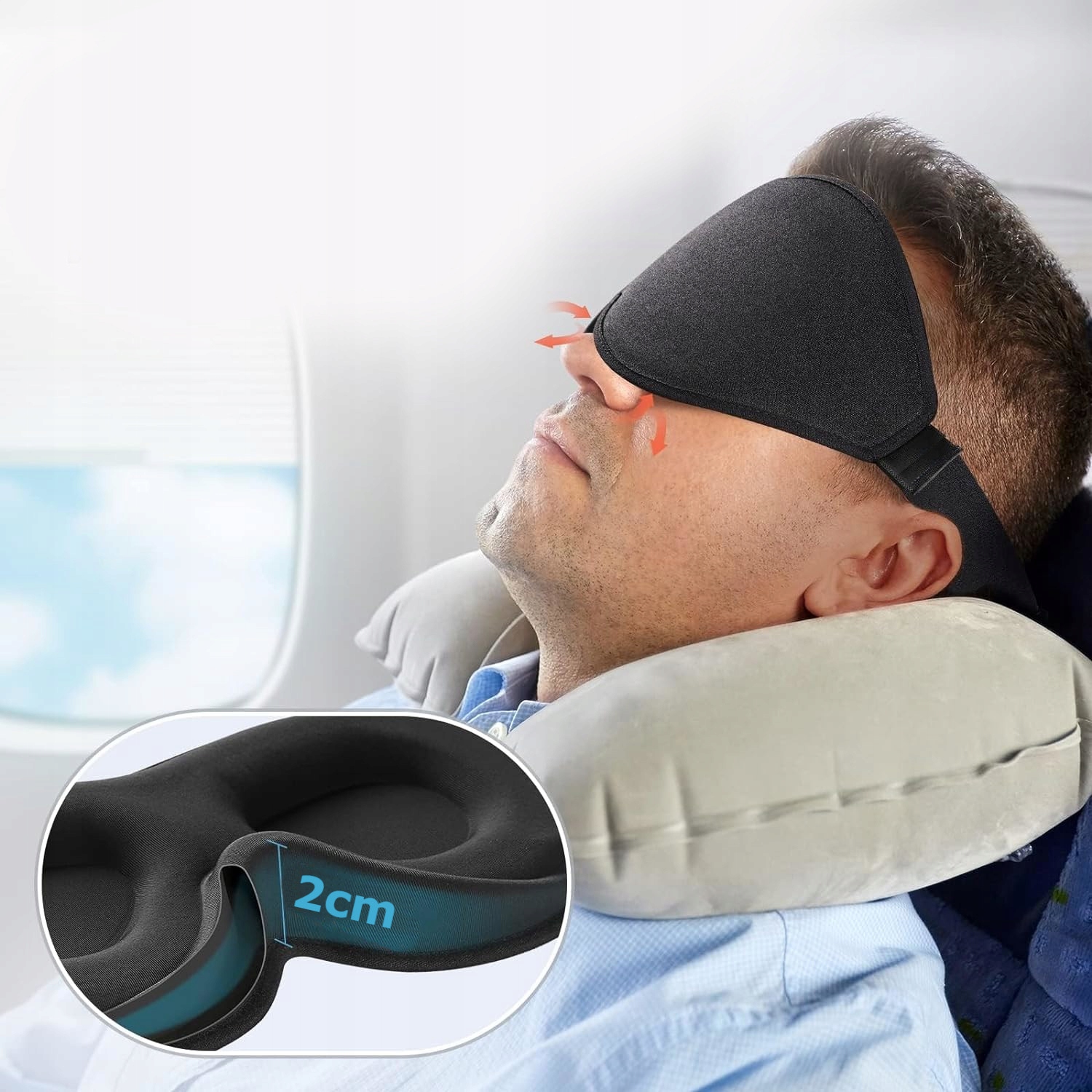 OPASKA NA OCZY DO SPANIA 3D MASKA ZACIEMNIAJĄCA 99% ŚWIATŁA REGULOWANA Model maska na oczy do spania, opaska 3D