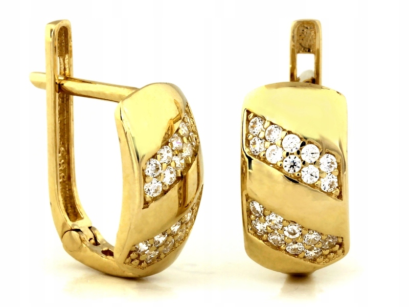 Náušnice zlaté 585 plechy zdobené anglickými zirkony jako dárek