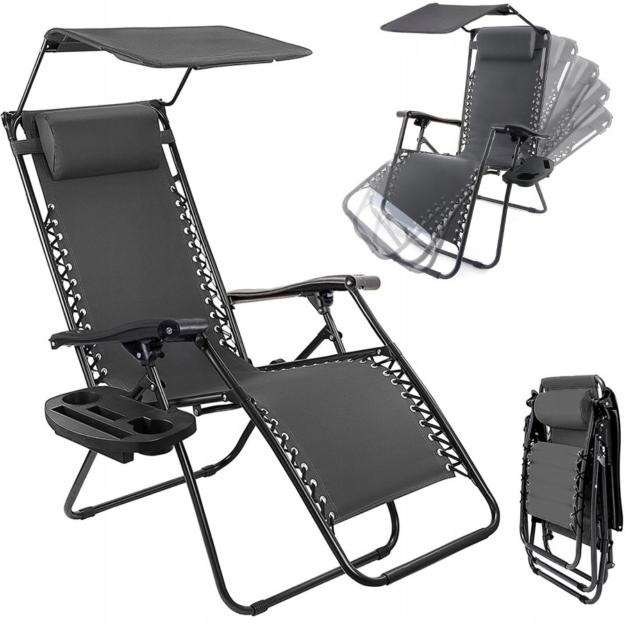 Składany Leżak Z Daszkiem Zero Gravity Plażowy 2W1 Fotel Ogrodowy
