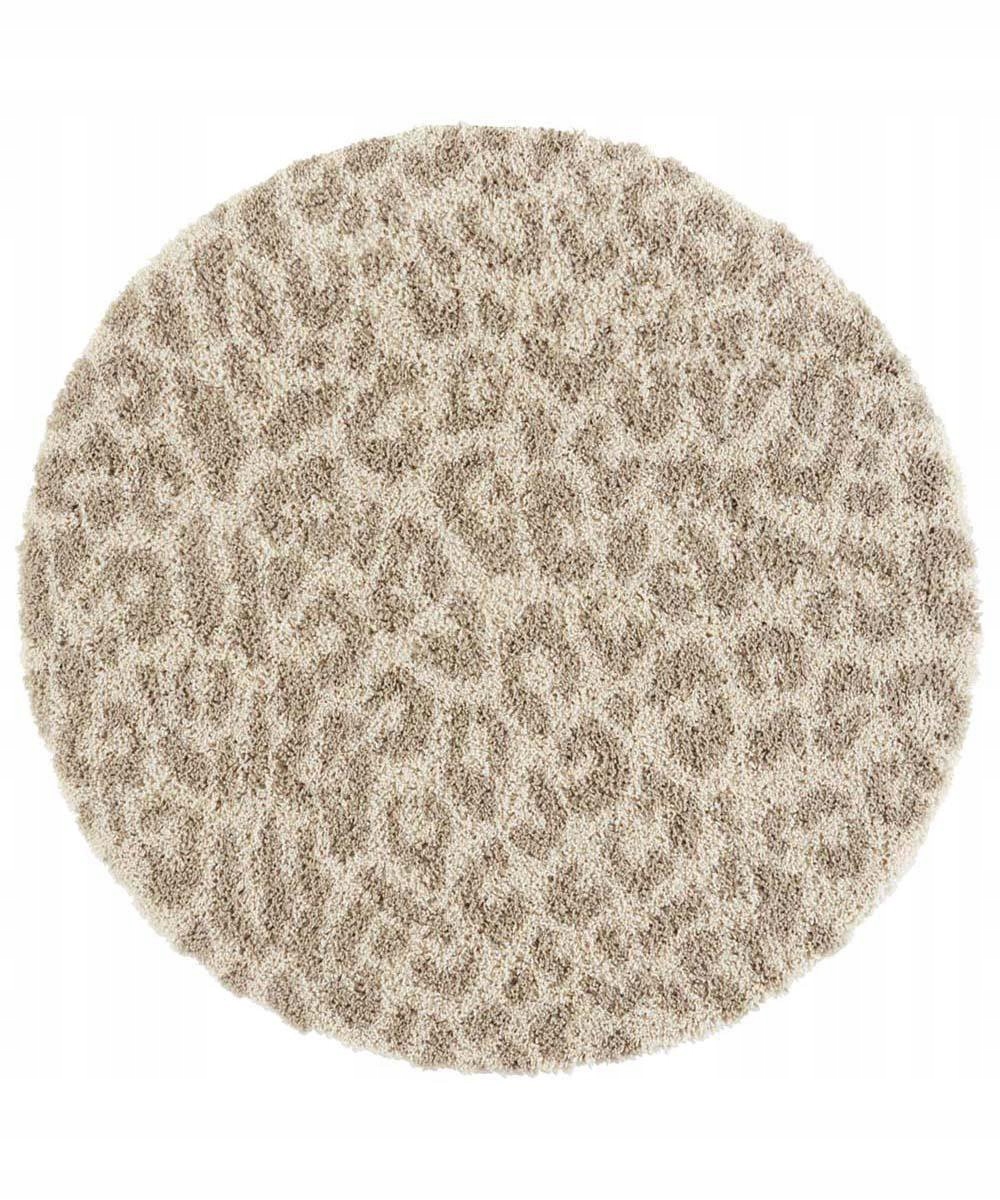 Koberec kulatý shaggy 160 cm, béžový vzor s puntíky a měkkým vlasem