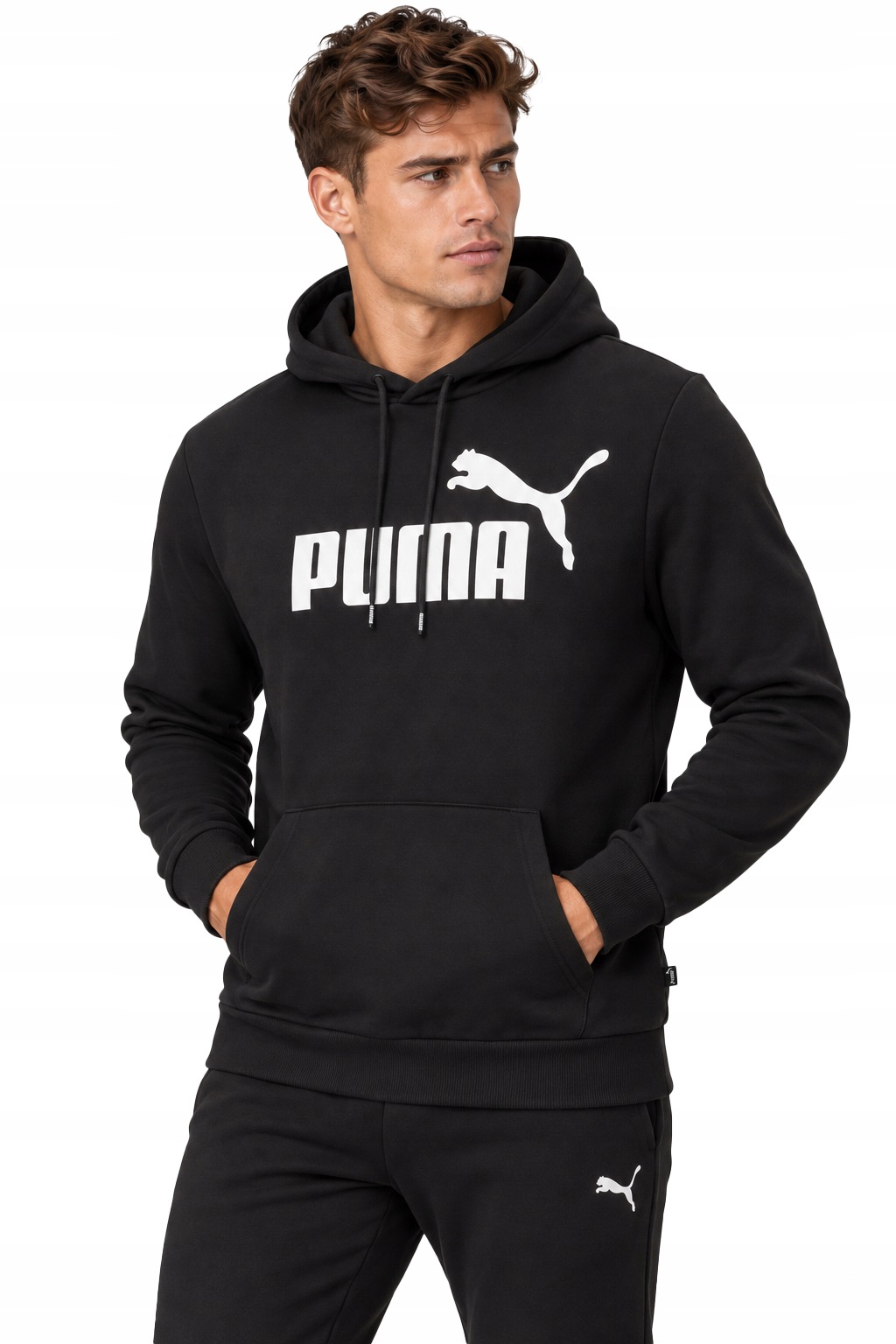 3337 Pánská Mikina Puma Klokanka S Kapucí Bavlna Zateplená Černá S