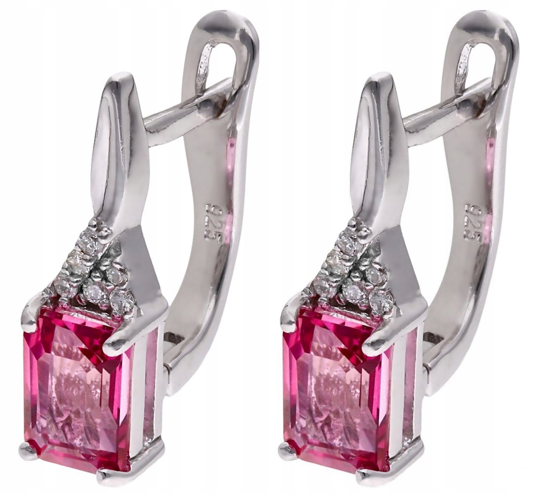 Stříbrné náušnice Ag 925 růžový topaz s diamantem CVD-2061-E-PT