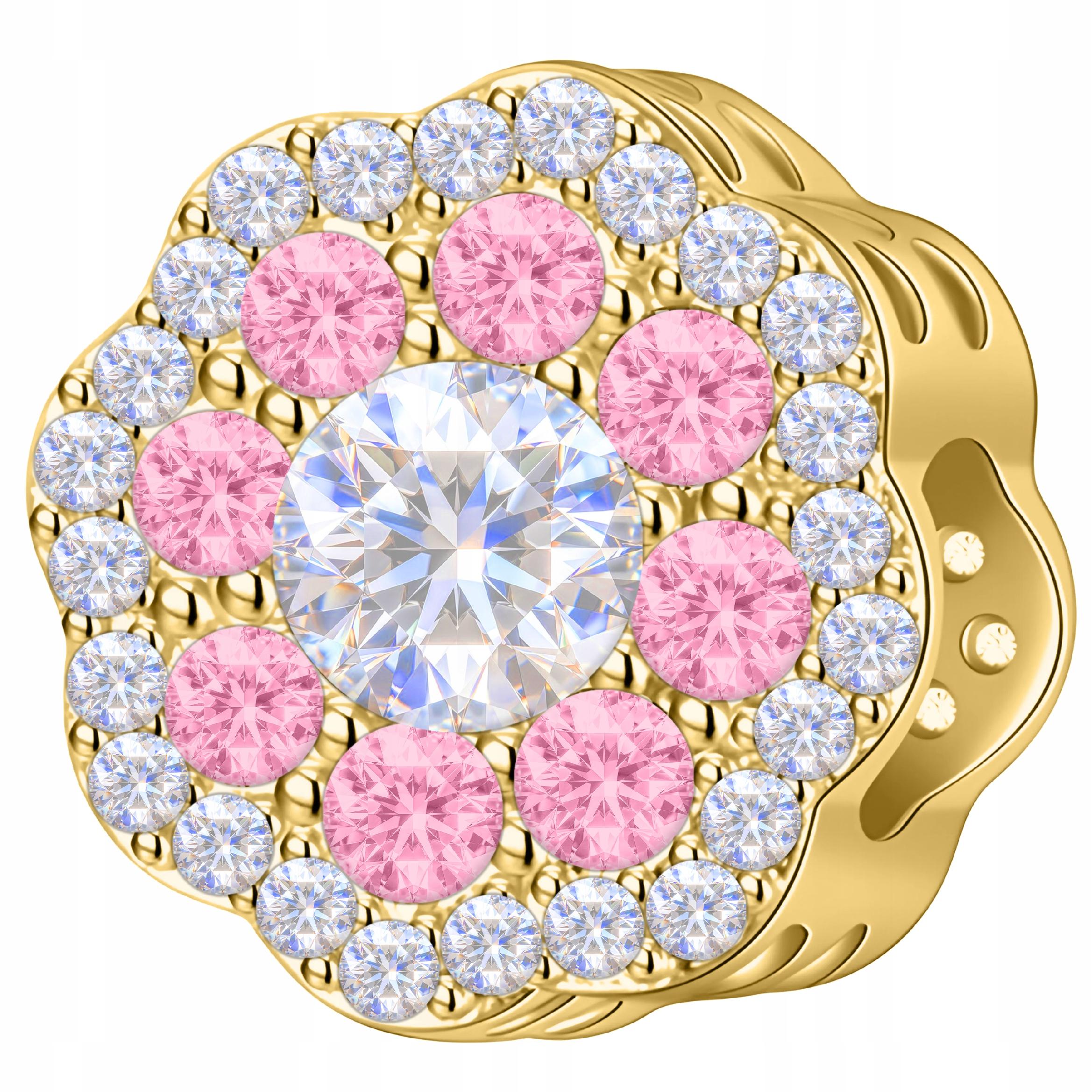 Zlatý Charms Květina Růžové Bílé Zirkony s Květinami Stříbro 925