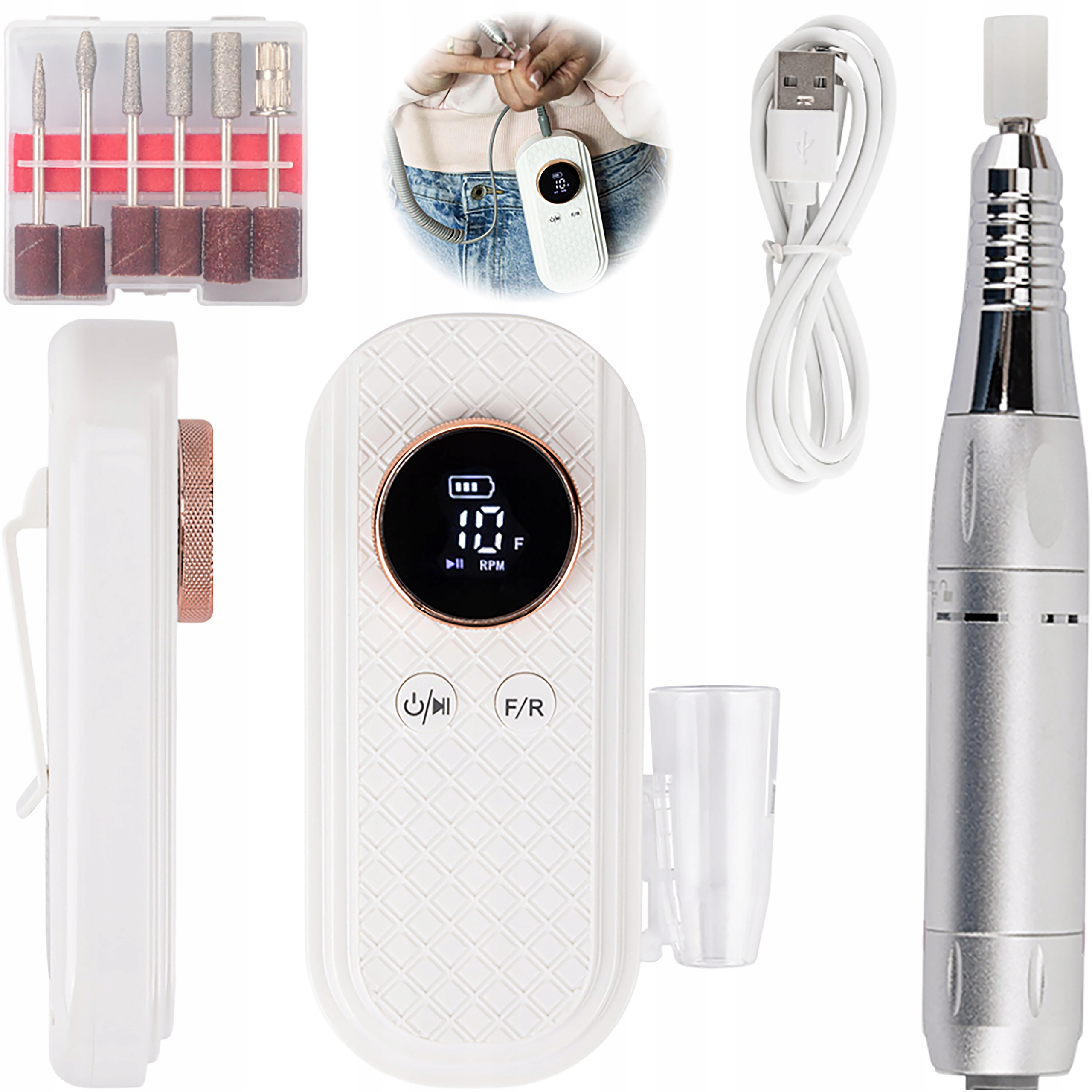 Bezdrátová kapesní Bruska na nehty, výkonná, 50 W sada frézek