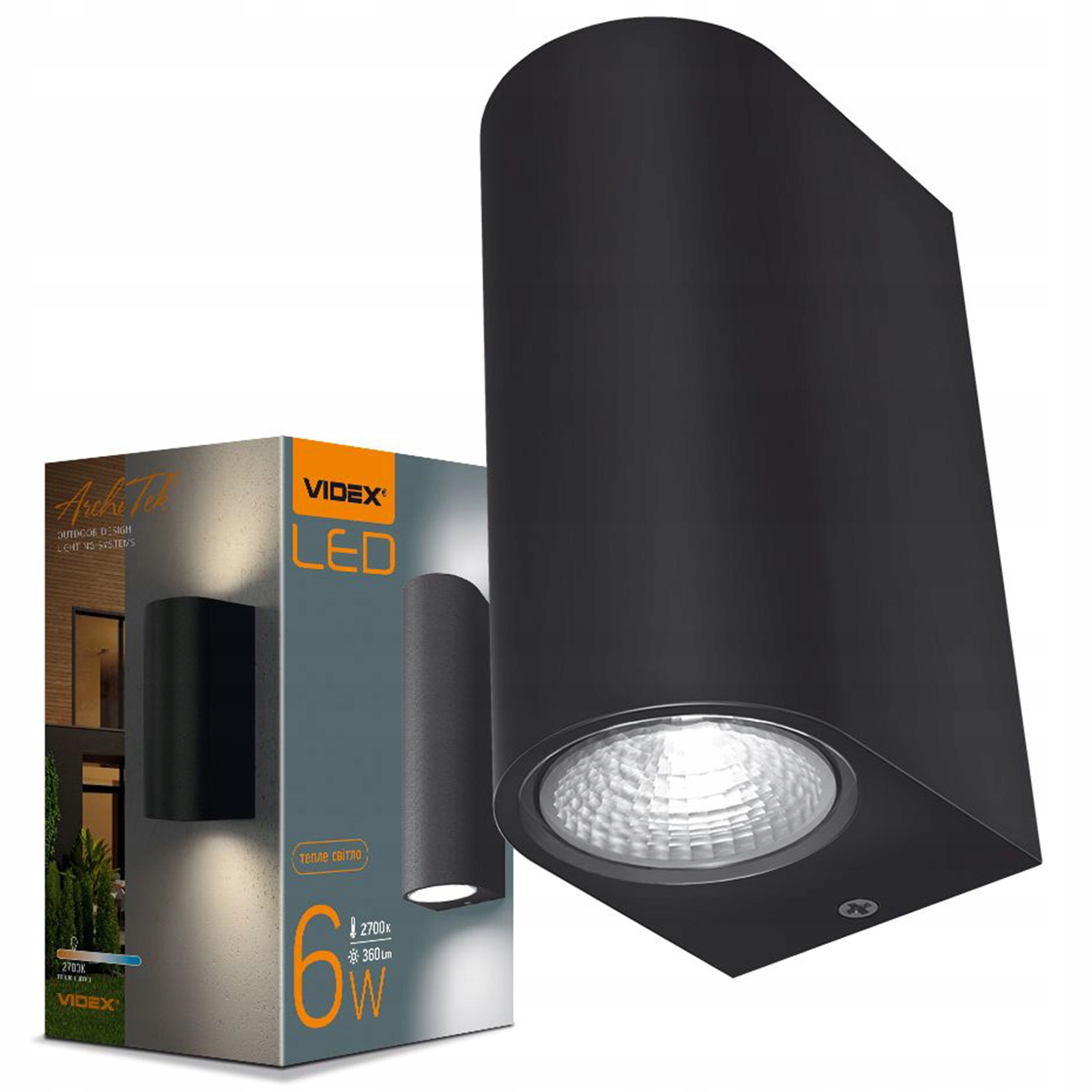 Zahradní nástěnné svítidlo Venkovní fasádní Led lampa 6W 600lm 2700k Videx