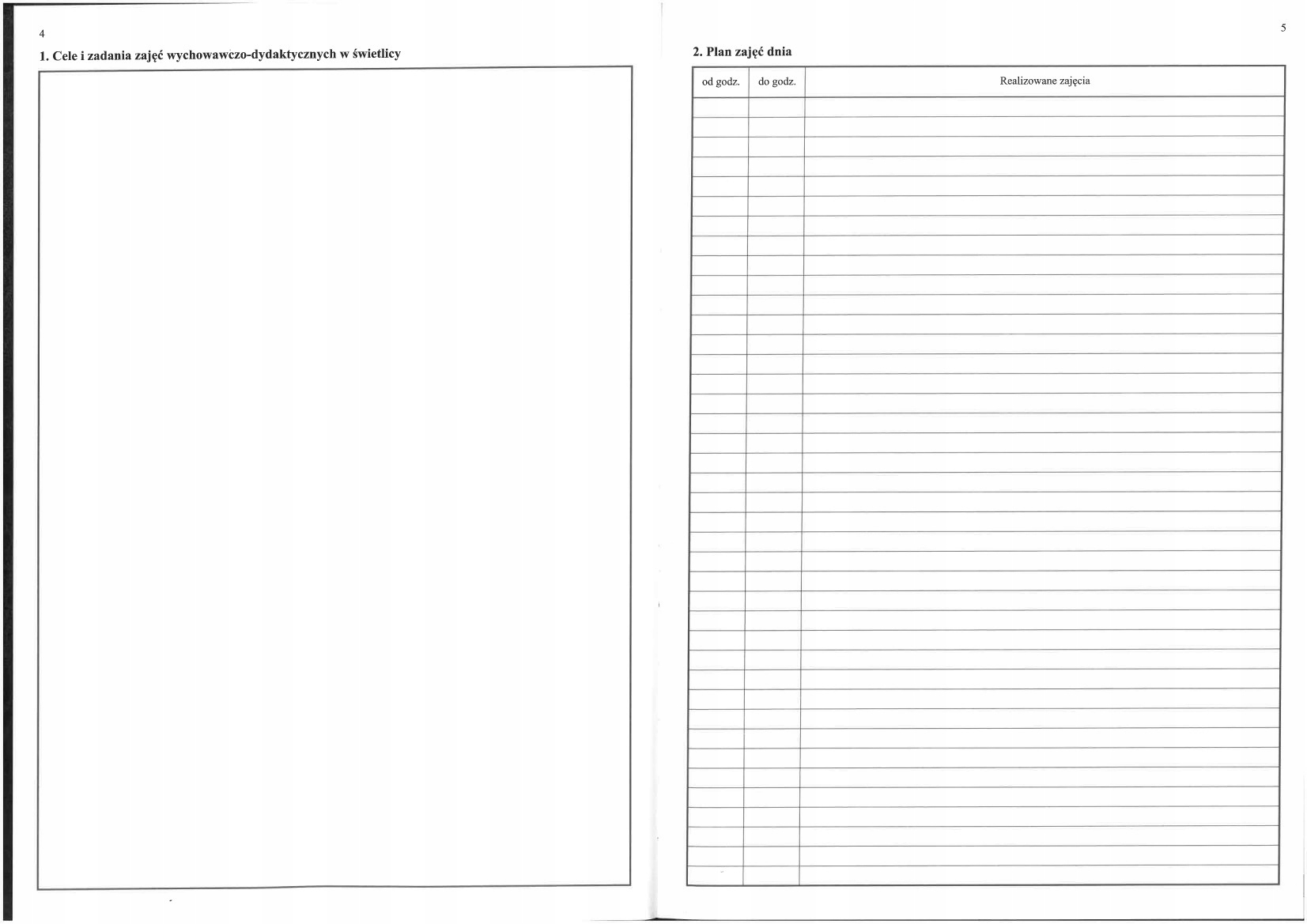 Dziennik zajęć świetlicy szkolnej Rodzaj inny
