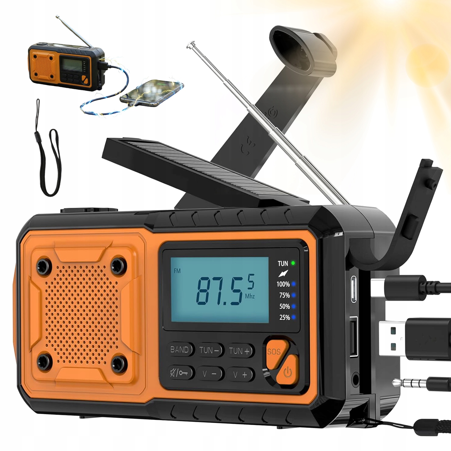 Rádio s dlouhou anténou Alarmová omáčka pro kempování a turistiku Powerbank