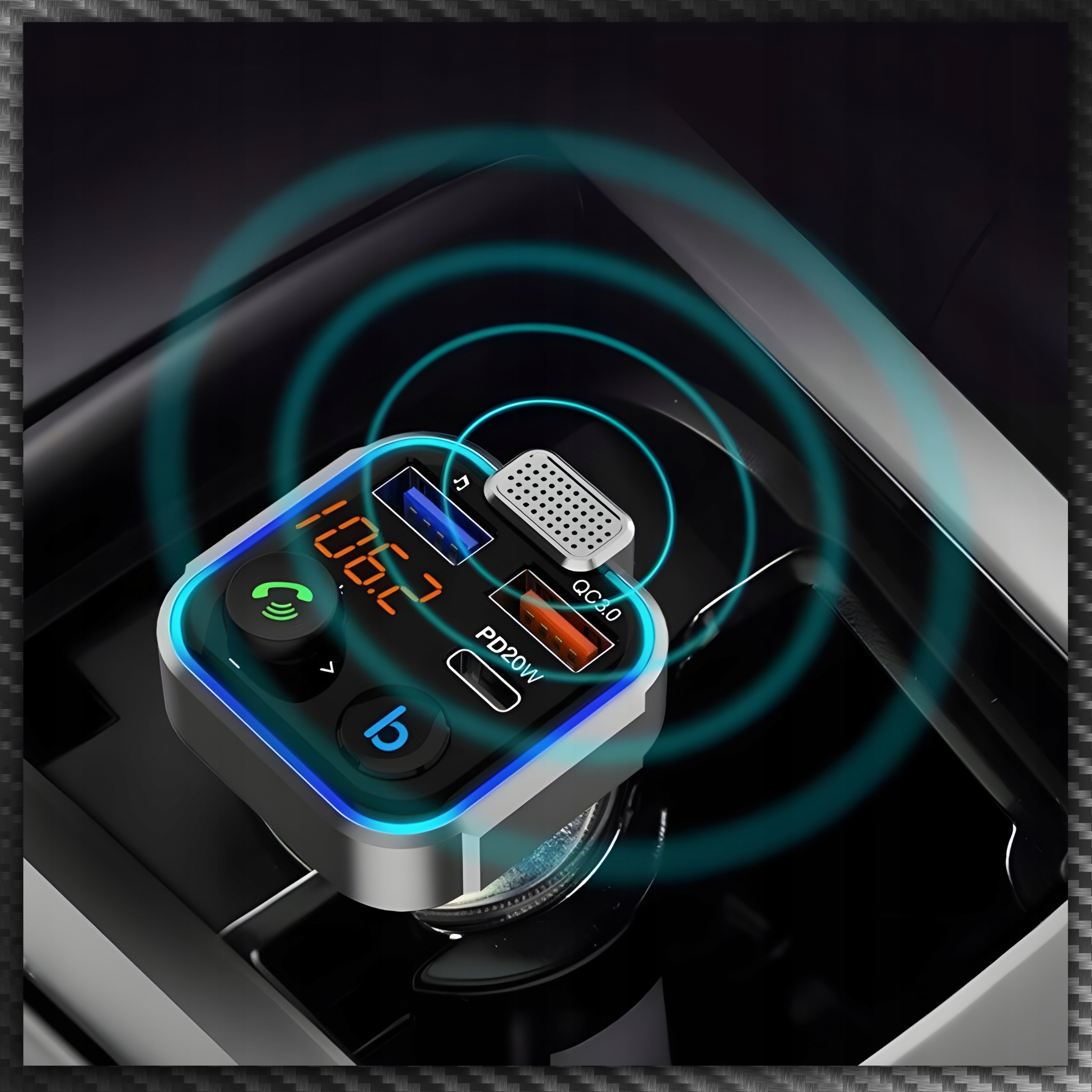 TRANSMITER BLUETOOTH AUDIO FM MP3 BT SZYBKA ŁADOWARKA 3X USB QC 3.0 RGB Źródło sygnału bluetooth karta pamięci USB