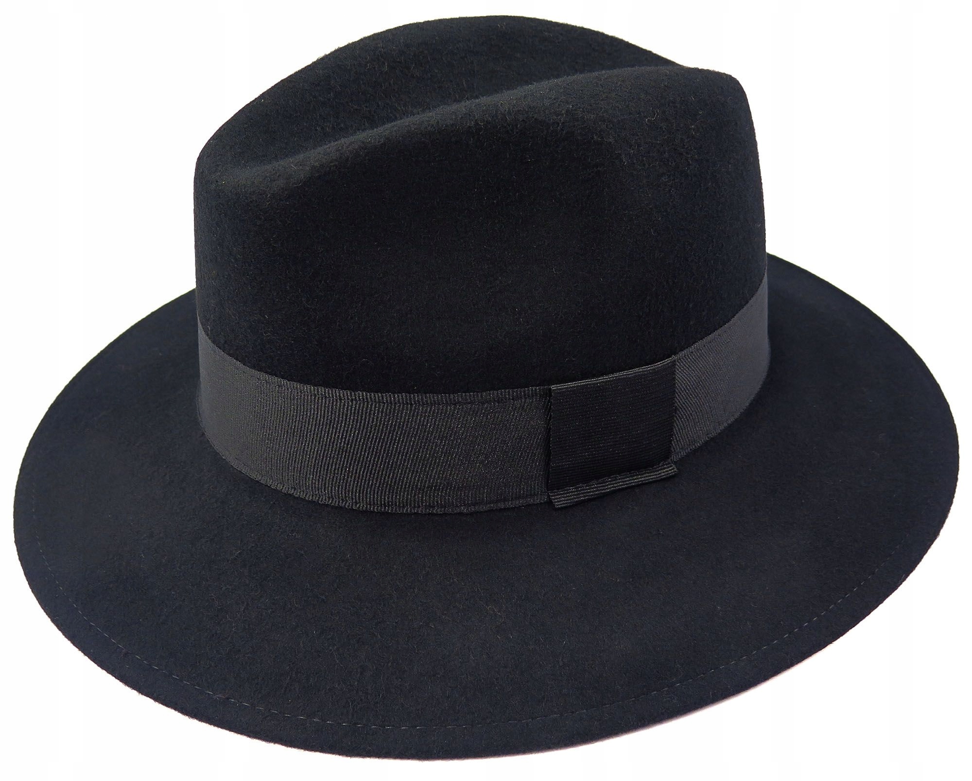Czarny szeroki kapelusz męski fedora WEŁNA G2 60 Marka Modini