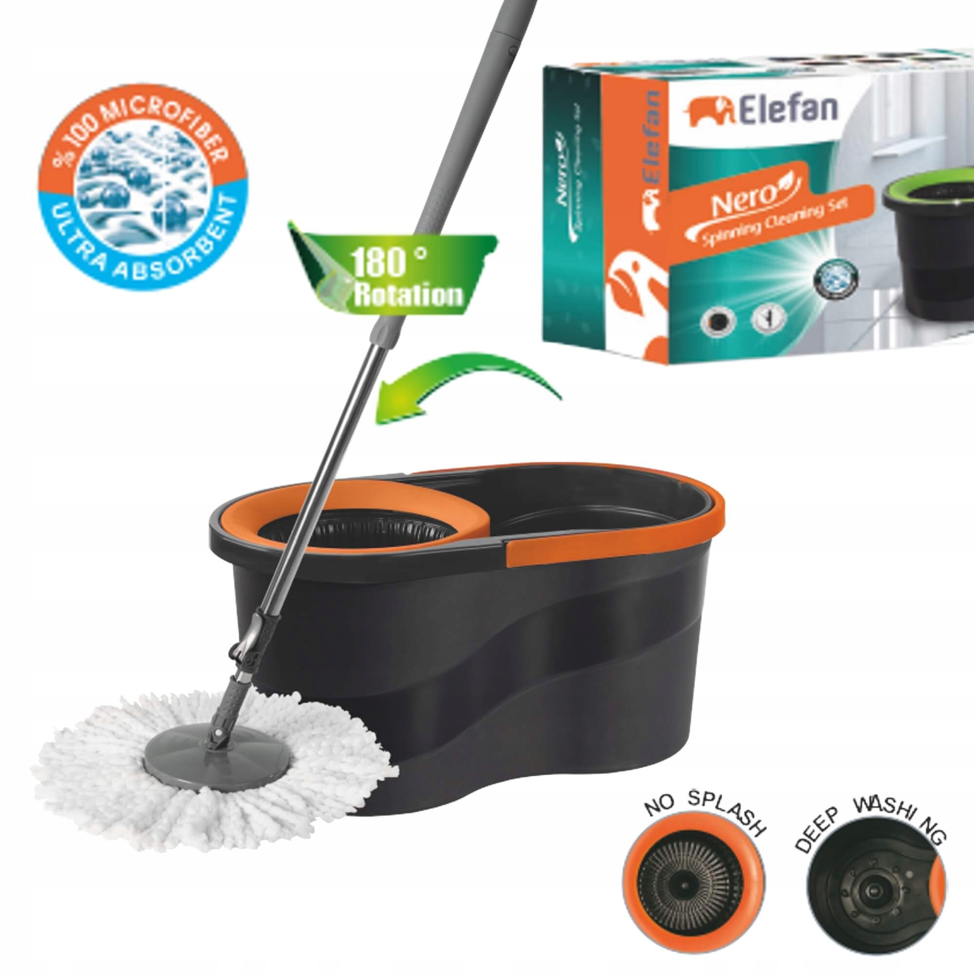 

Elefan Nero Mop Obrotowy Nakładka Wiadro Kij