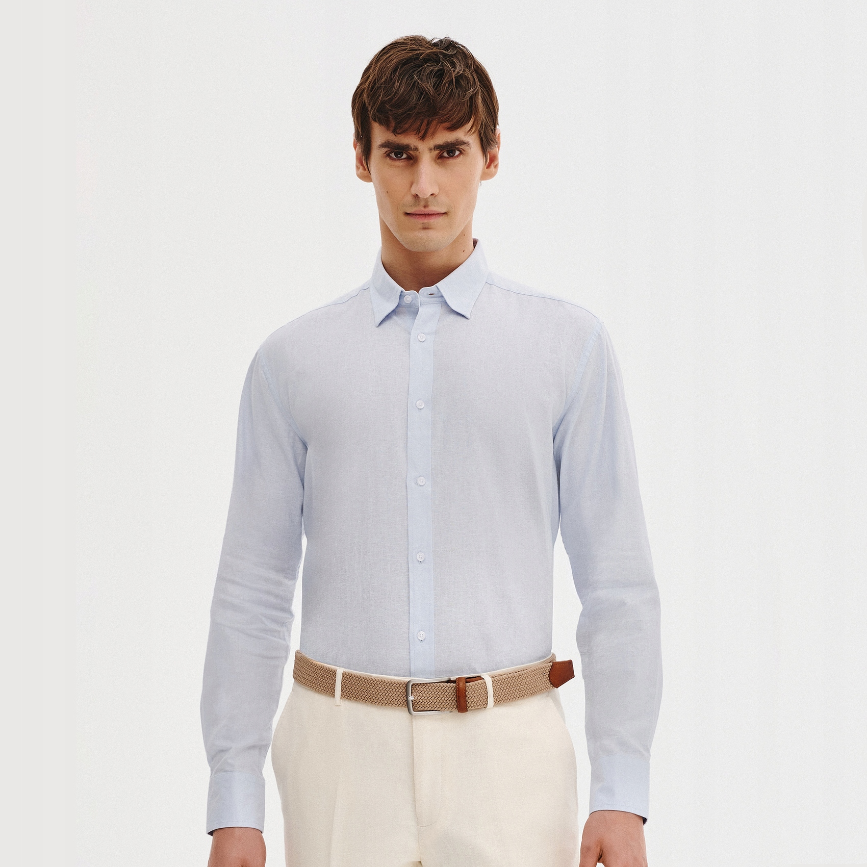 Modrá pánská košile z lnu a bavlny Regular Pako Lorente vel