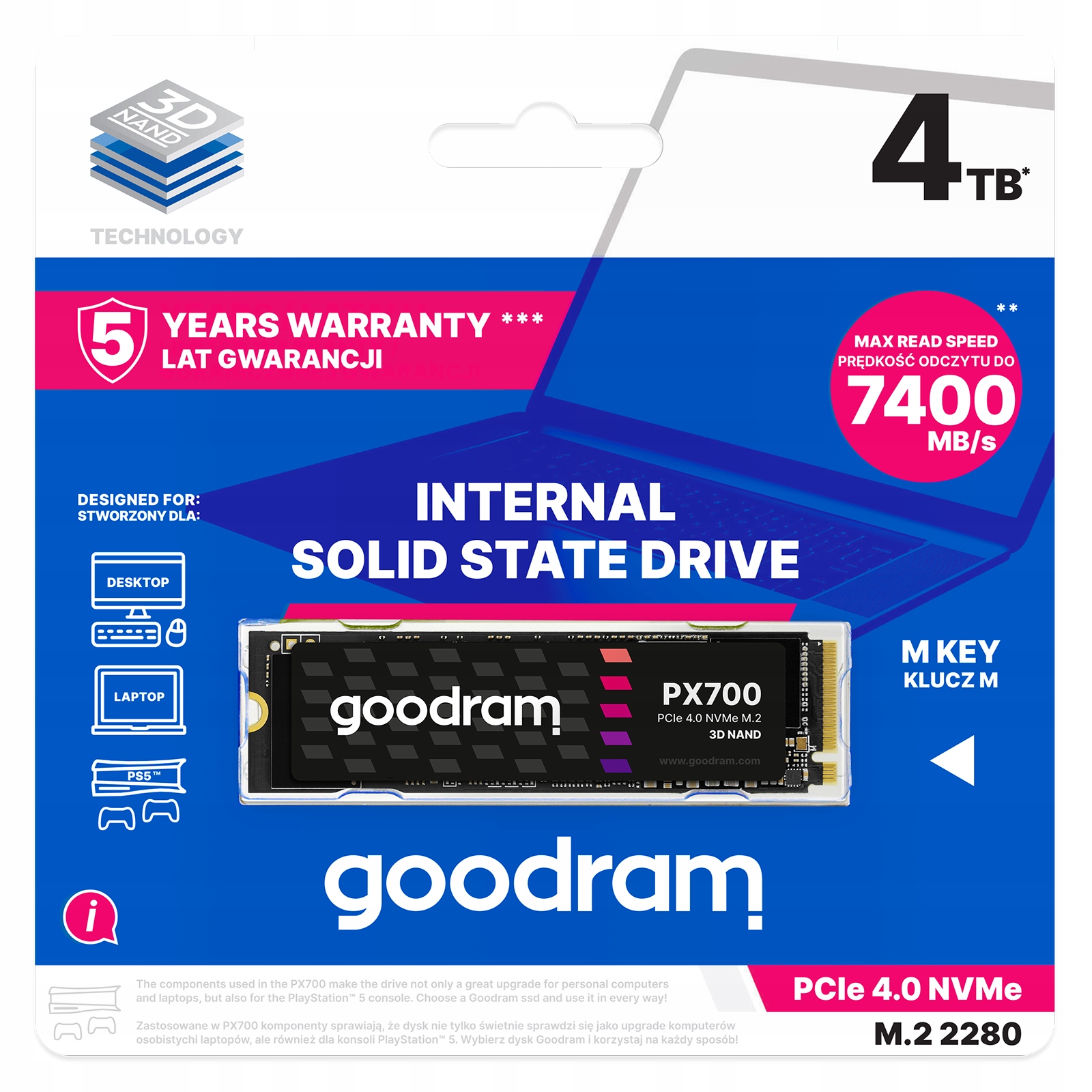 Dysk Ssd Goodram PX700 M.2 PCIe 4x4 4TB NVMe 3D Nand Do PS5