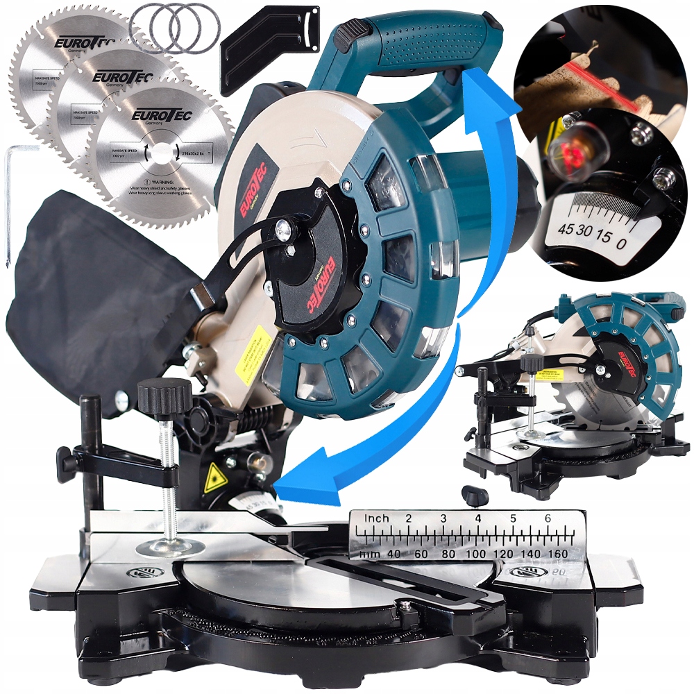 Piła Ukosowa Ukośnica 210MM Kątowa +laser Przecinarka Pilarka Tarcze Zestaw
