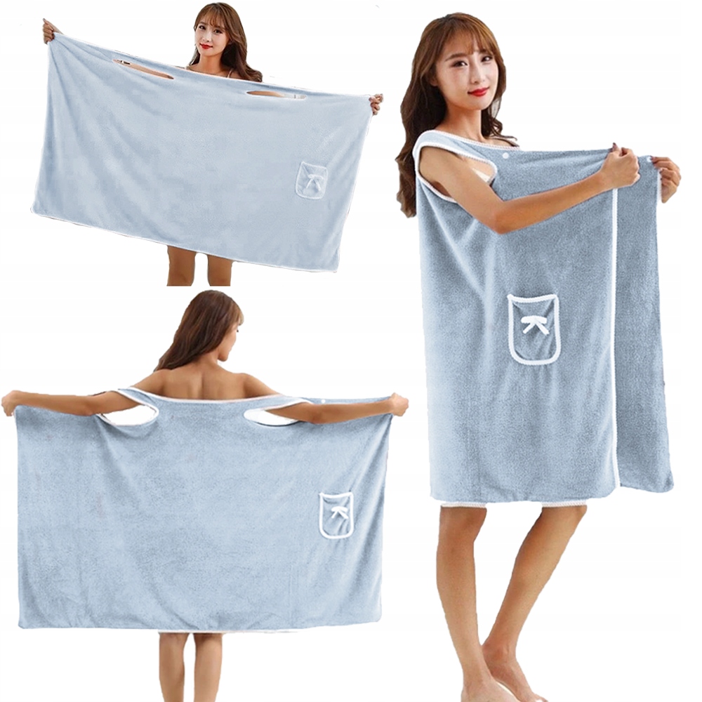 RĘCZNIK DAMSKI Z GUZIKAMI TUNIKA DO SAUNY SPA SZLAFROK PAREO KILT NIEBIESKI