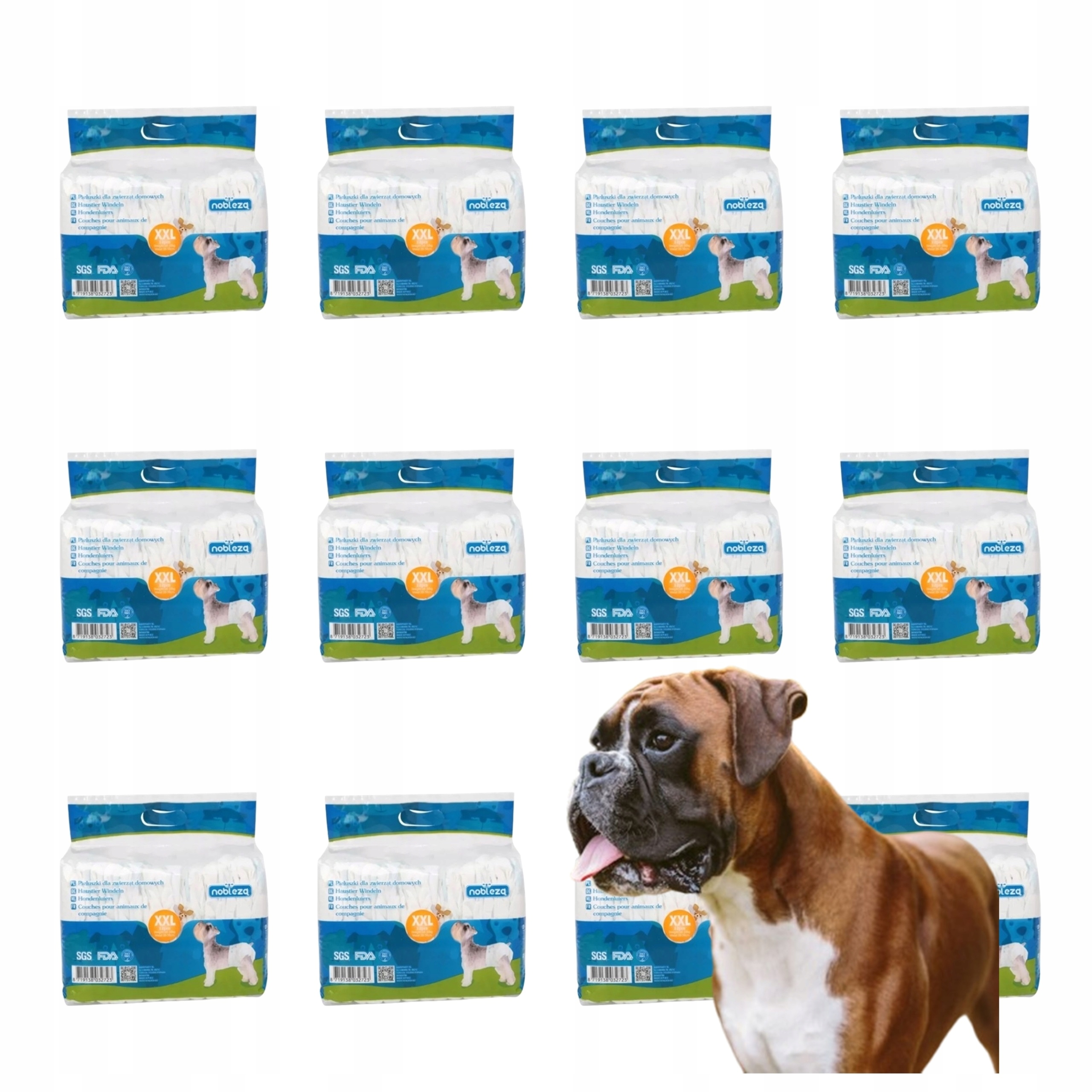 Pampersy Pieluchy dla psa Suczki XXL 10-15kg 38-59cm 144szt Nobleza 60x37cm