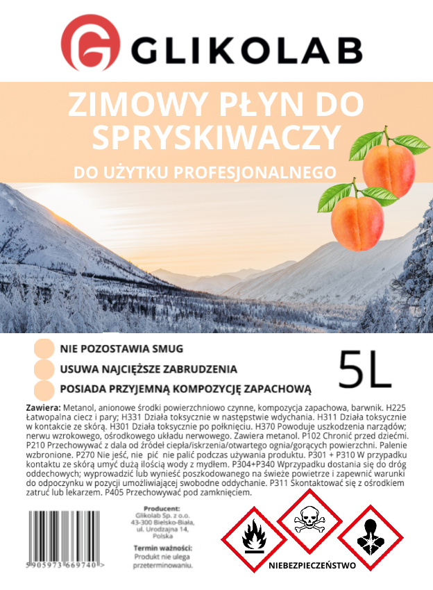 PŁYN DO SPRYSKIWACZY ZIMOWY -22C INTESYWNIE BRZOSKWINIOWY PREMIUM (4X5L) Pojemność opakowania 5 l