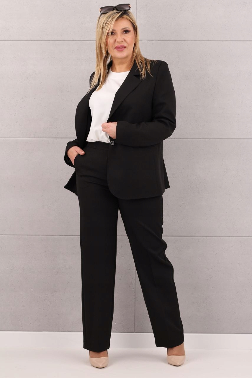 ELEGANCKI KOMPLET GARNITUR MARYNARKA I SPODNIE W KANT POLSKI PRODUCENT Wzór dominujący bez wzoru