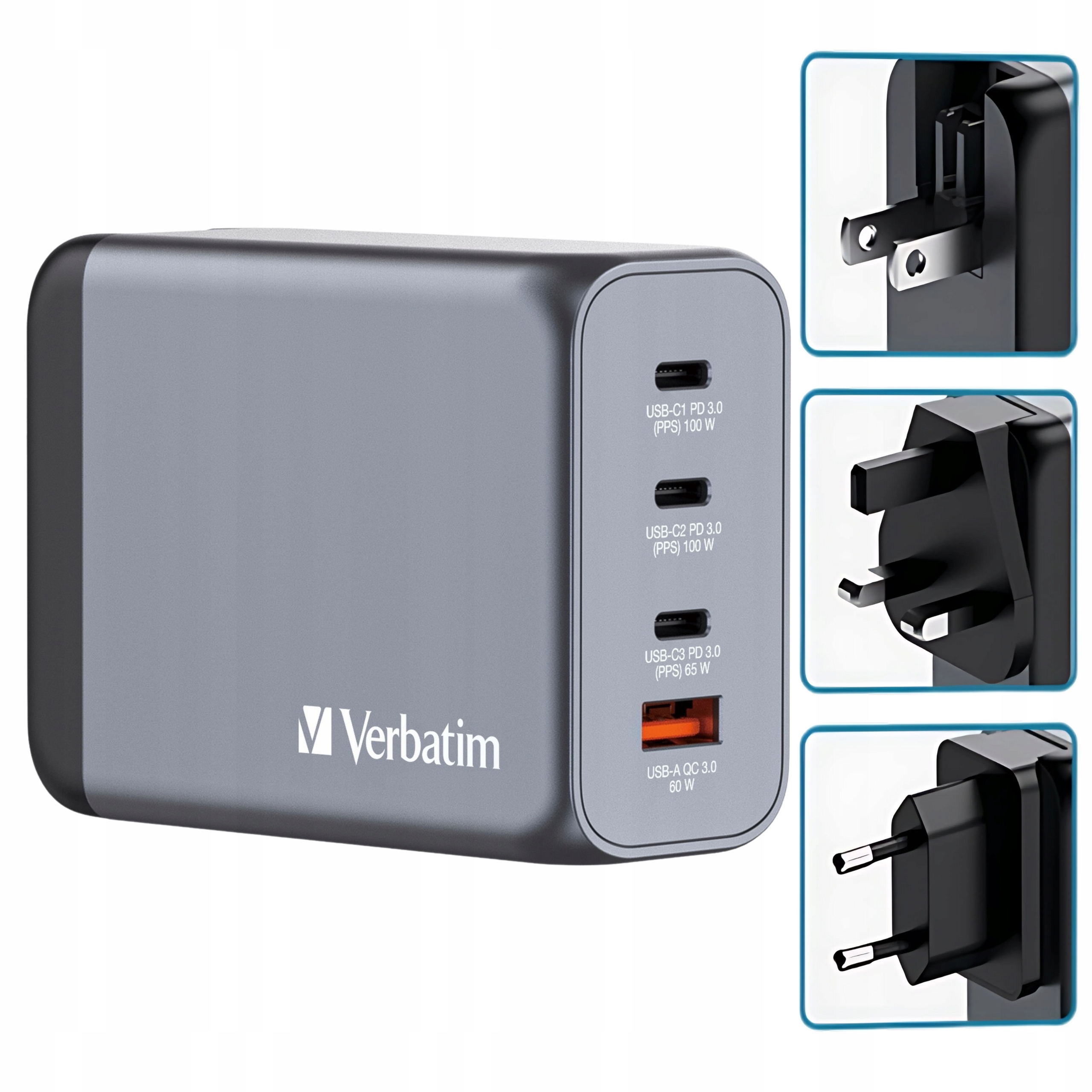 Ładowarka sieciowa Verbatim GaN Max 200 W Pps i Q.c 3.0 Eu/uk/us 32204