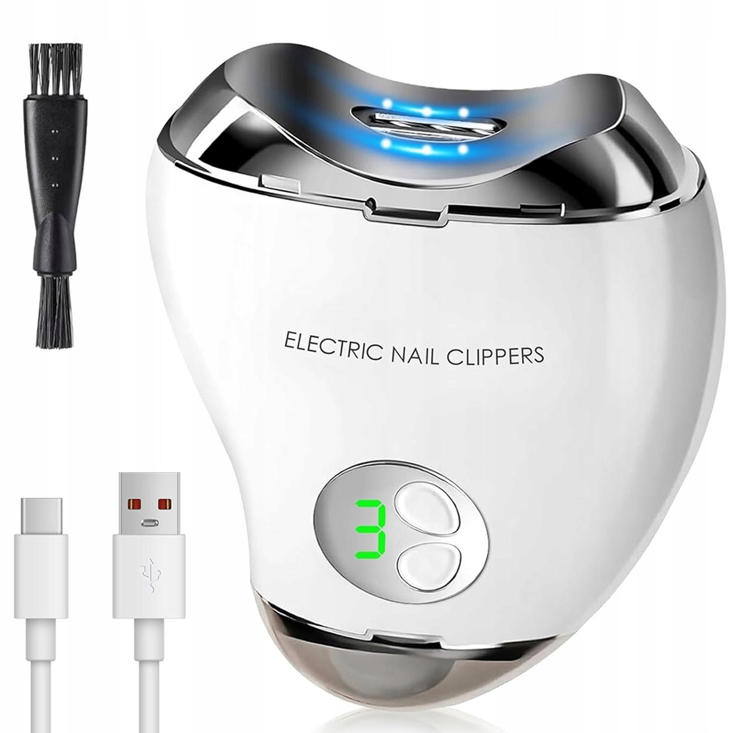 Elektrický odstřihovač nehtů s Led osvětlením, 3 rychlosti, leštění