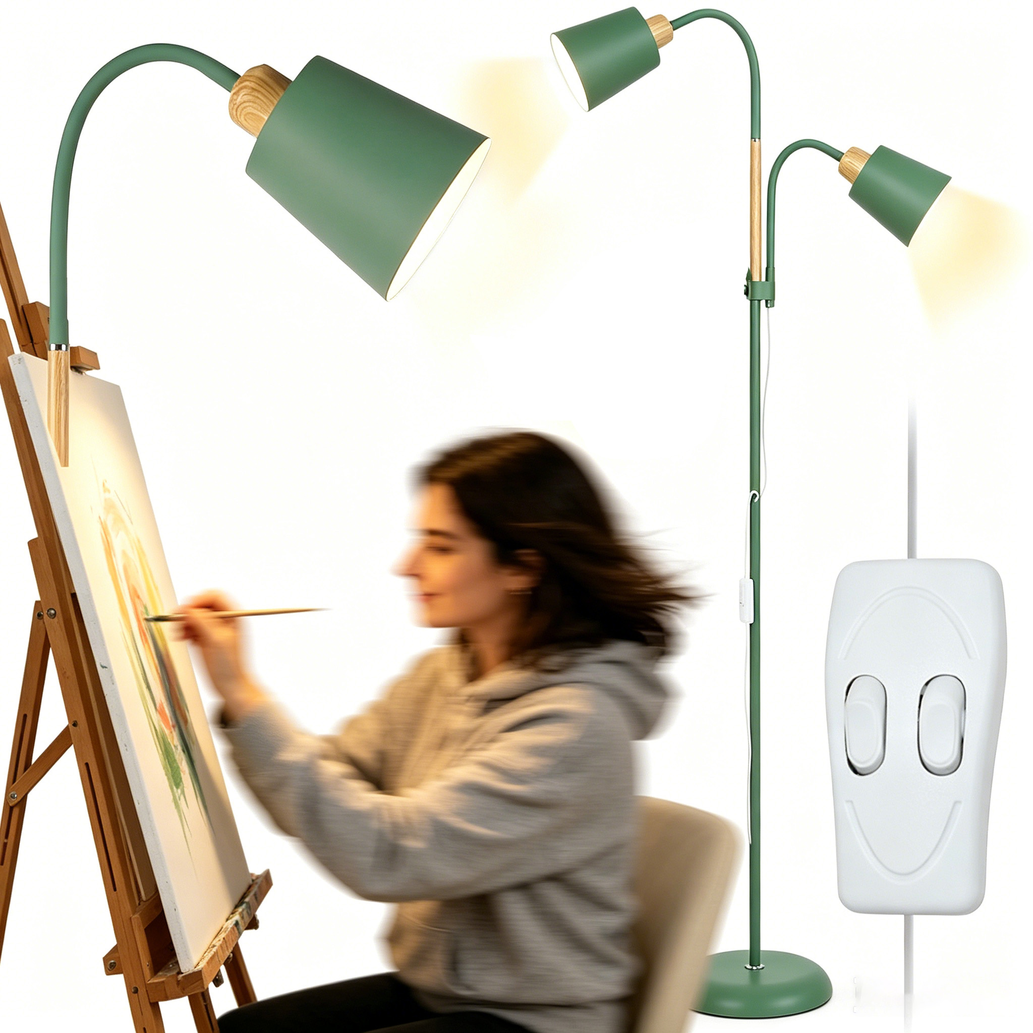 Stojací Lampa Podlahová Zelená Nastavitelná Zlatá 159 CM Žárovky E27 Led Stínidla