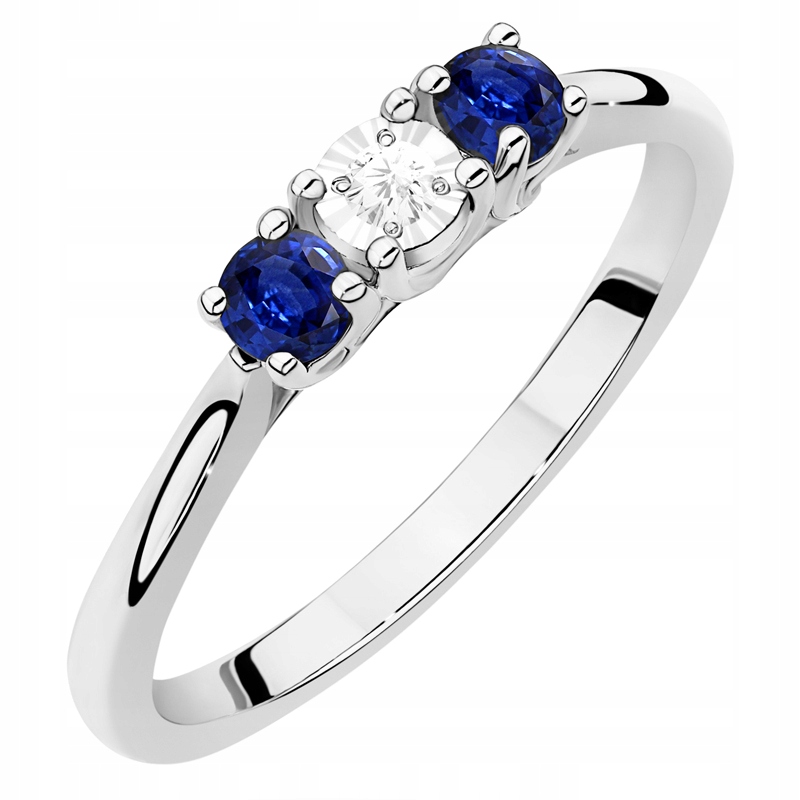 Zlatý Prstýnek pr 585 s diamantem 0,03 ct a safíry 0,30 ct 14k Gravírování