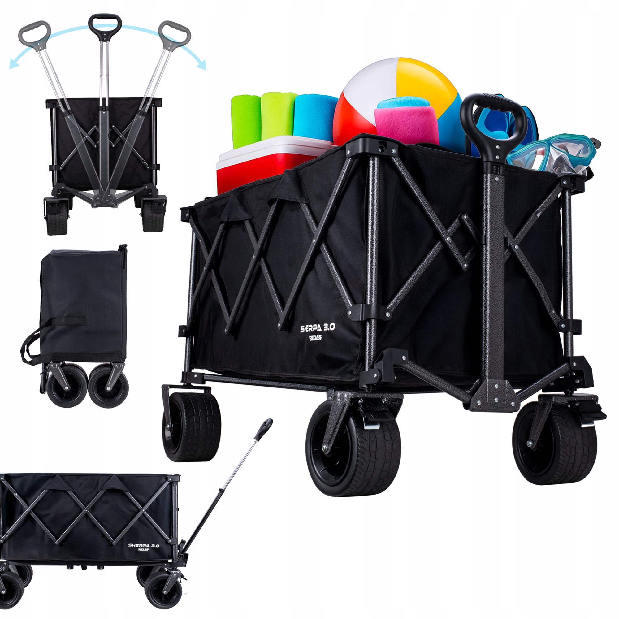 Wózek Turystyczny Plażowy Kempingowy Składany Ogrodowy Kieszenie 150KG 200L