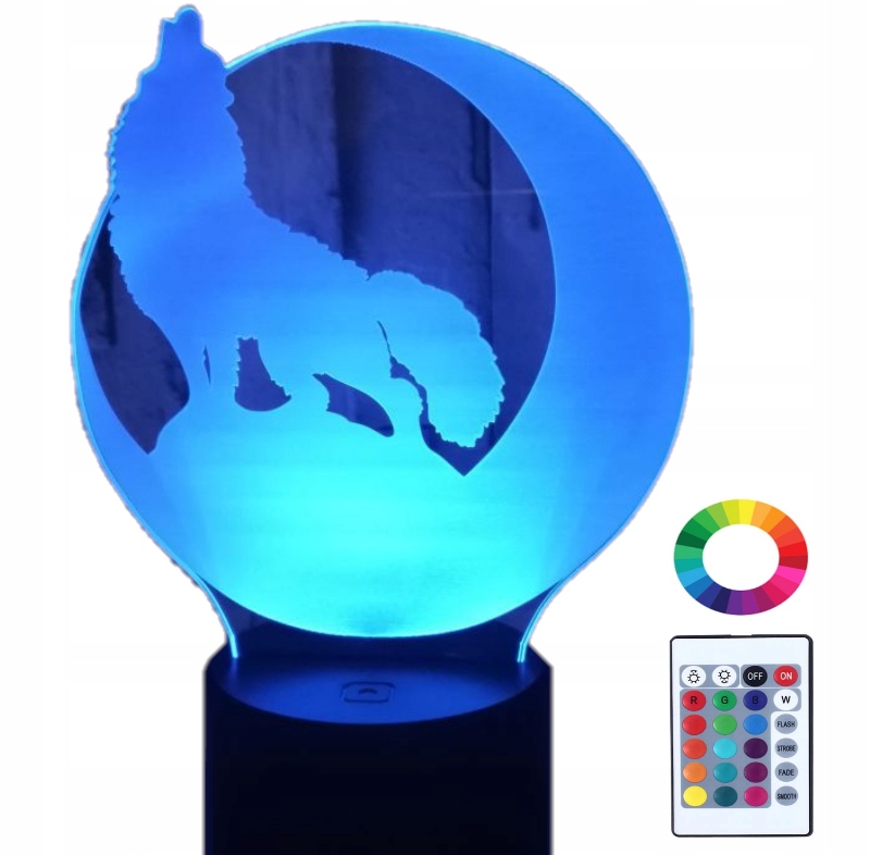 

Lampka Nocna 3D Led Wilk na Księżycu Grawer Imię