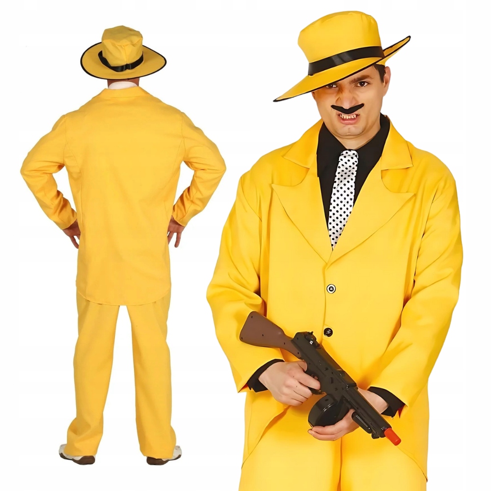 Kostým pro dospělé Gangster Žlutý oblek Klobouk „maska“ vel M