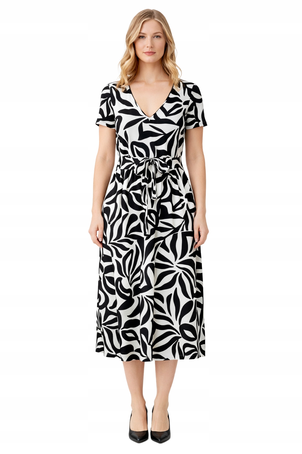 Černobílé Šaty MIDI Se Zavazováním, Vzor M 1I4A
