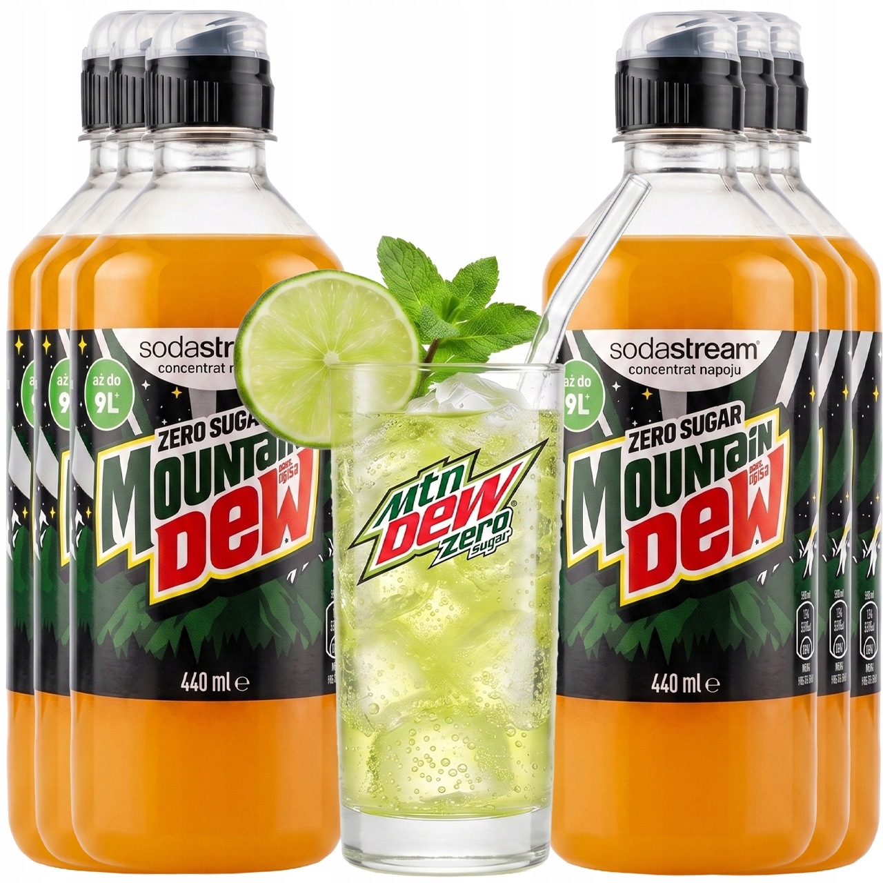 6 x Sirup Koncentrát Pro Saturátor Sodastream Koncentrát Mountain Dew Zero