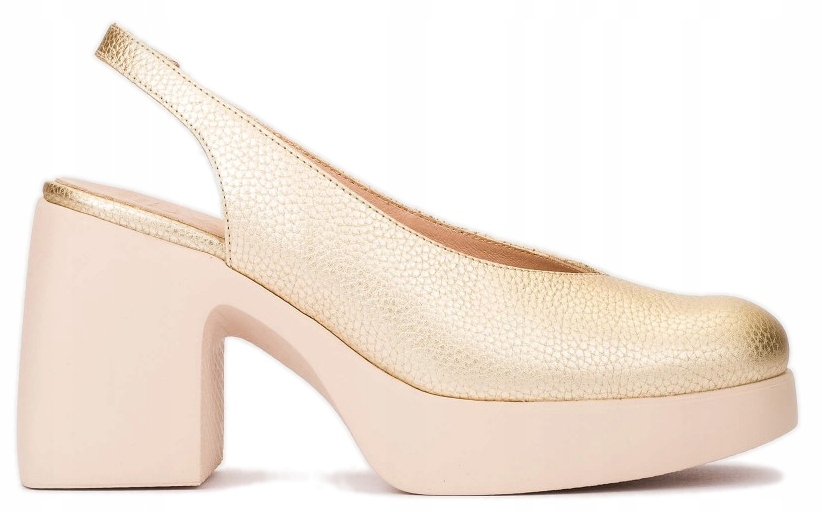 Dámské Kožené Sandály Na Podpatku S Odkrytou Patou, Zlaté Wonders, Velikost 36