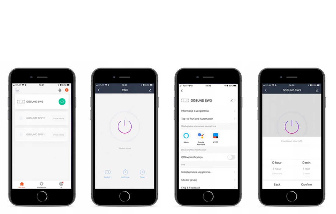 INTELIGENTNY PRZEŁĄCZNIK SMART WIFI GOSUND SW3 TUYA TIMER HARMONOGRAM Zasilanie sieciowe
