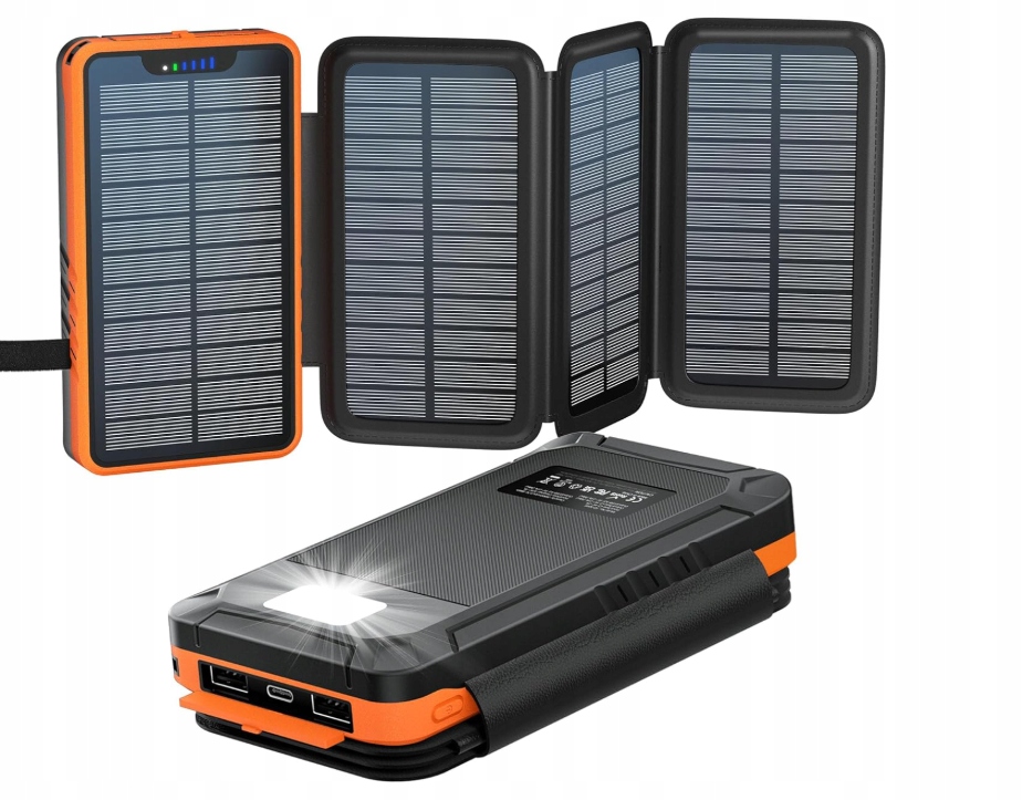 Solární powerbanka Elzle 26800 mAh se 4 panely a Led svítilnou