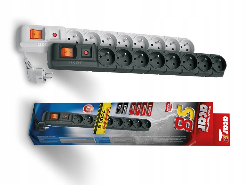 Acar S8 1.5 m Prodlužovací kabel proti přepětí, černý (x1ks)