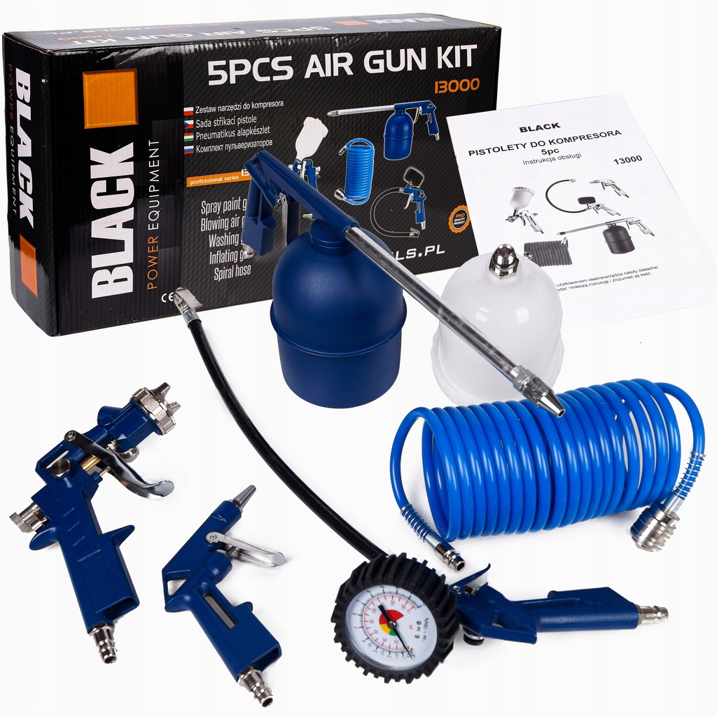 ZESTAW LAKIERNICZY 5 SZT PISTOLET WĄŻ BLACK