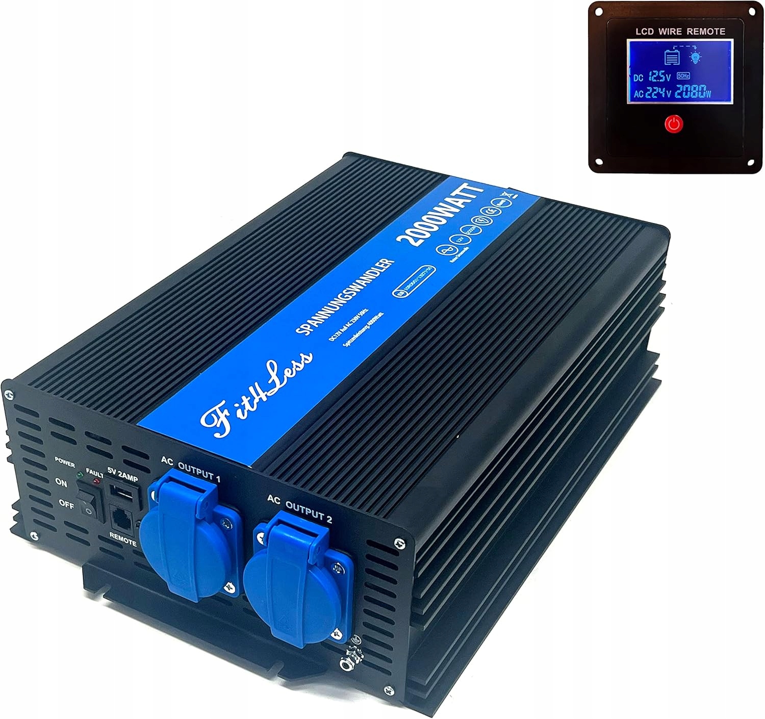 PRZETWORNICA NAPIĘCIA FIT4LESS 2000W 12V CZYSTA FALA SINUSOIDALNA USB