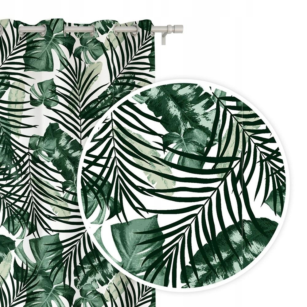 

Zasłona 140x250 biała liście palmy monstera
