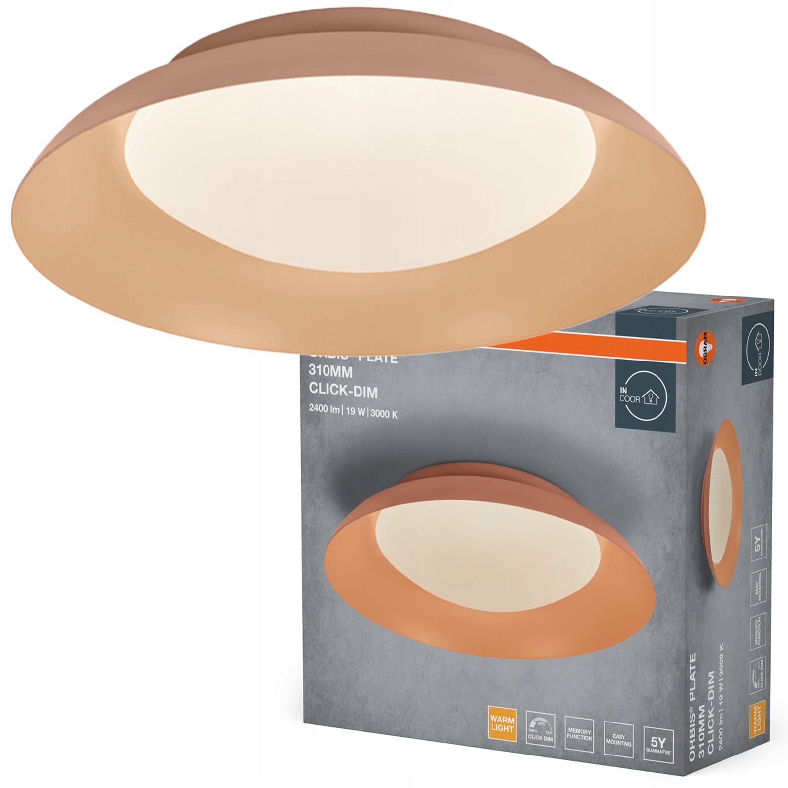 Stropné Svietidlo Led Nástenná lampa 19W 1200lm 3000K Teplá ružová Orbis Osram