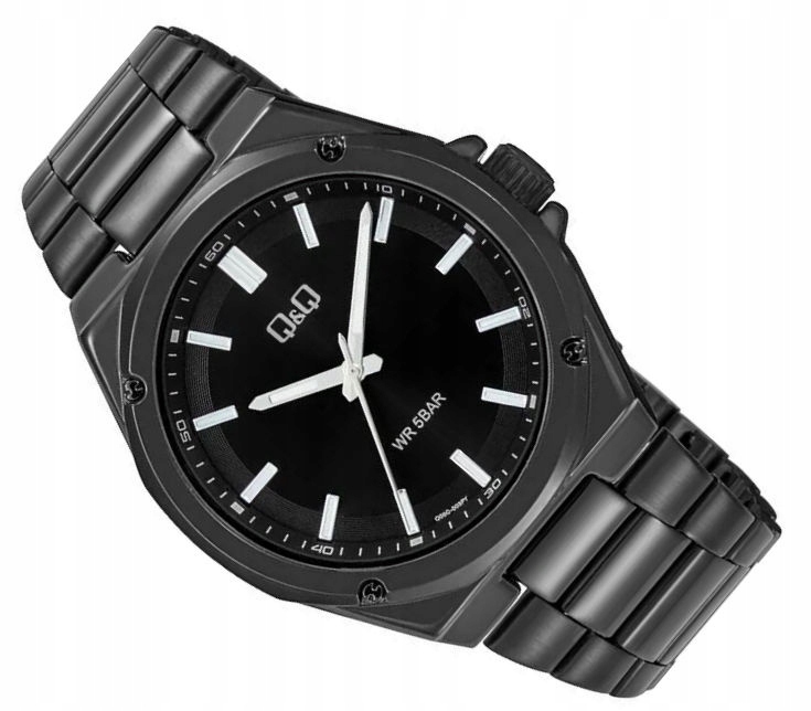Pánské Sportovní Vodotěsné Černé Hodinky Náramek Q&q Q05C-003P 42 mm