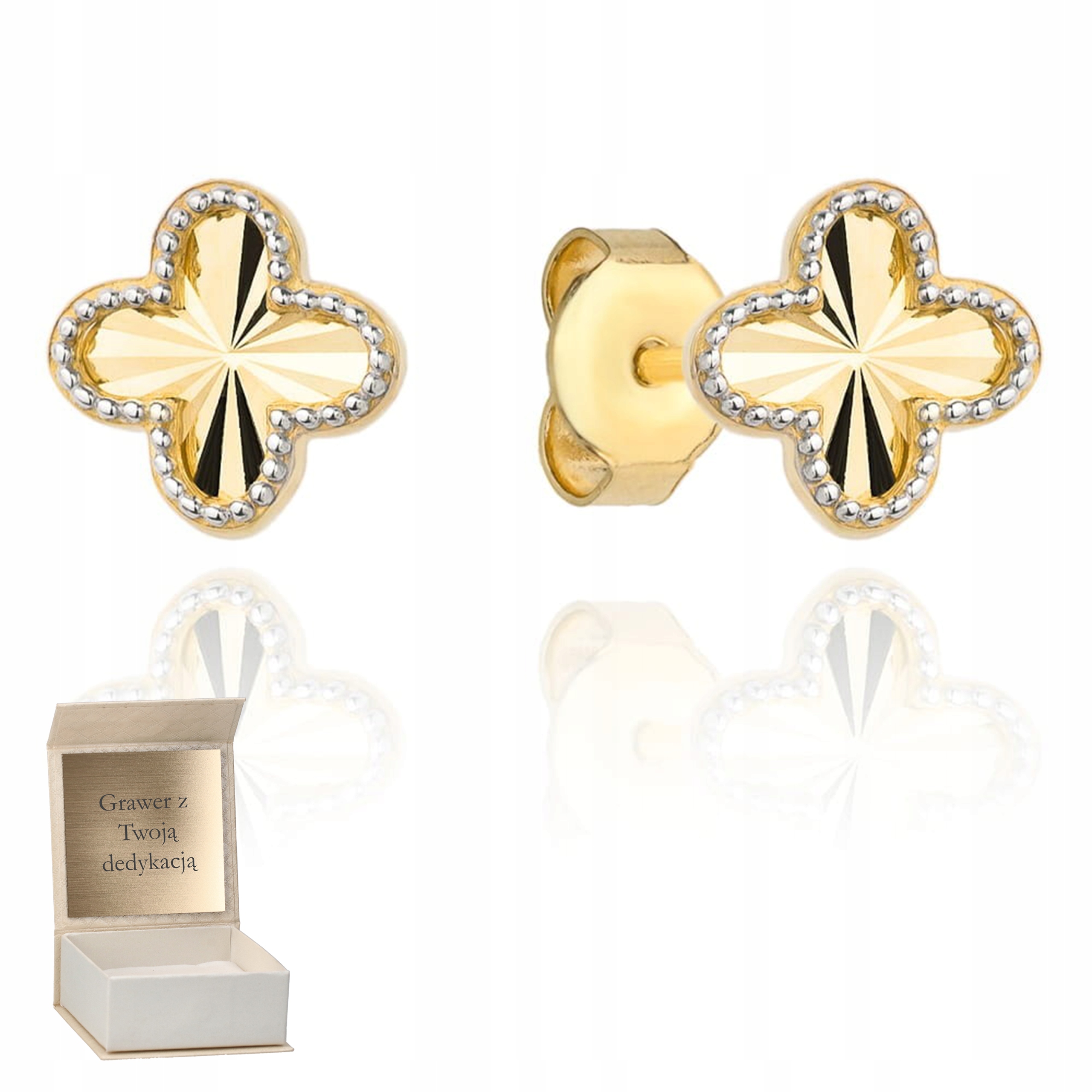 Zlaté náušnice Diamantové jetelové tyčinky zlato ryzost 585 Gravírování