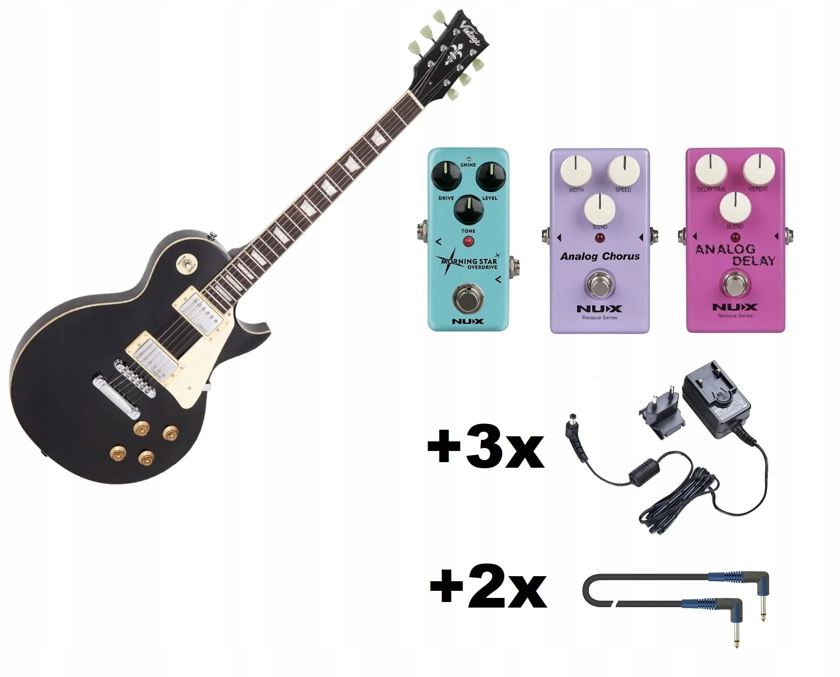 VINTAGE V100BLK - ZESTAW GITARA I EFEKTY