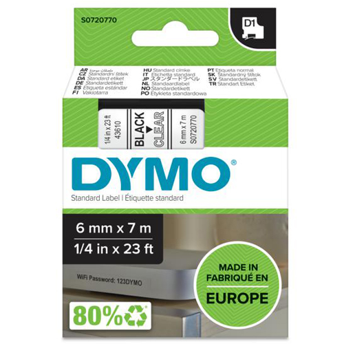 Taśma DYMO D1 43610 6mm clear/czarny oryginalna