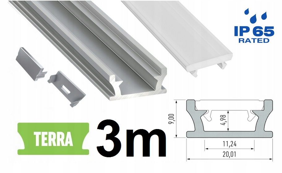 PROFIL DO LED TERRA +KLOSZ WODOSZCZELNY 3m SREBRNY