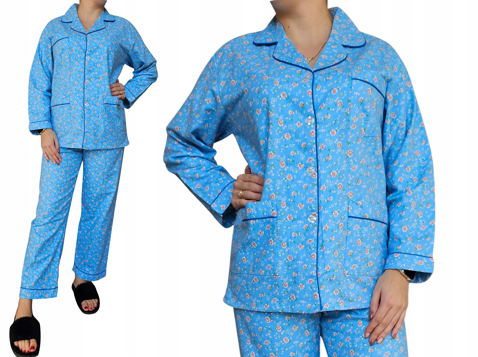 Piżama damska flanelowa rozpinana bawełna flanela 2XL