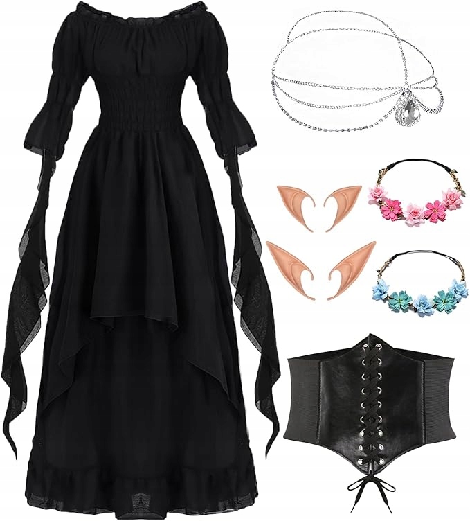 Kostým Elfa Dámské šaty Středověké Viktoriánské gotické černé M