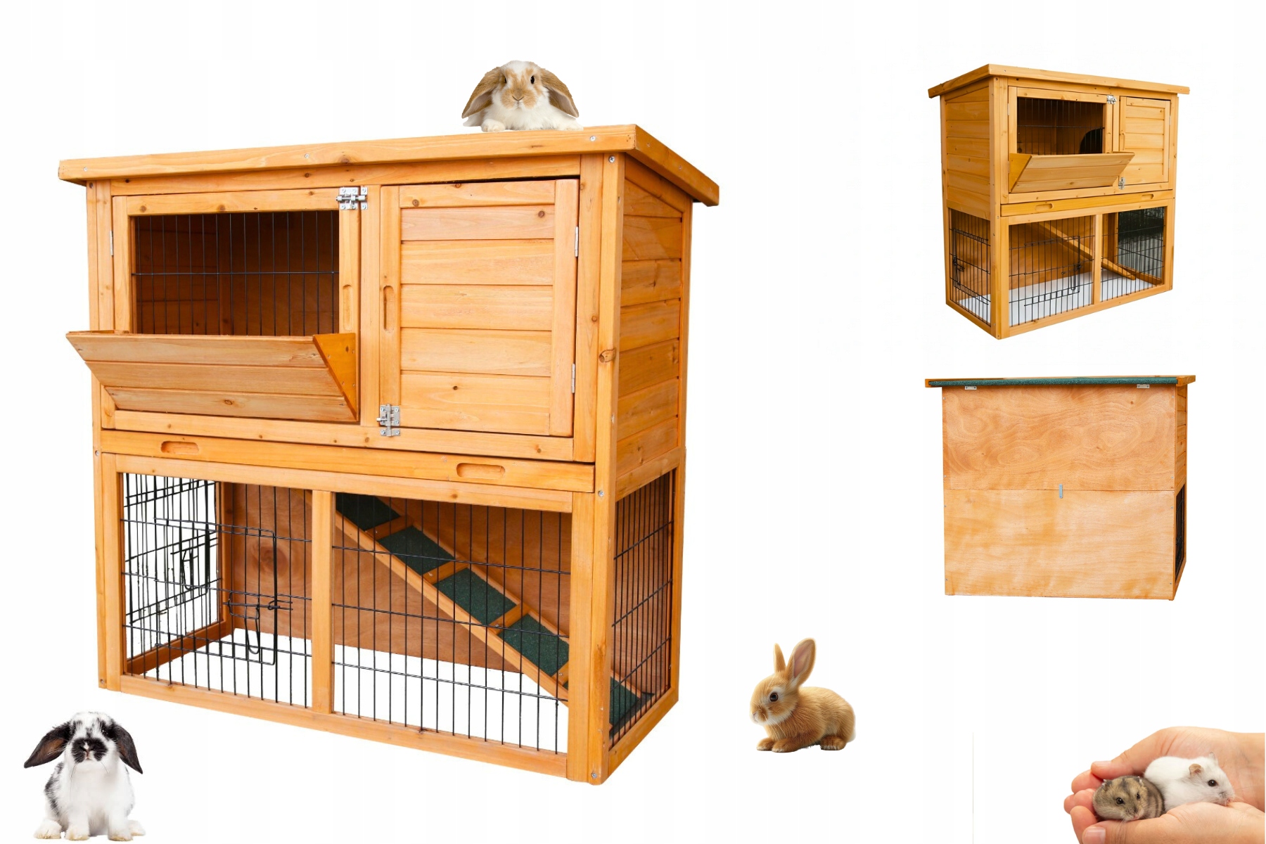 Drewniana Klatka Dla Gryzoni, Królika, Chomika, Dwupiętrowa