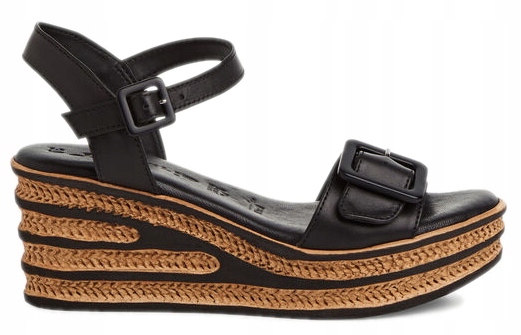 Tamaris černé dámské kožené sandály na platformě a podpatku 38