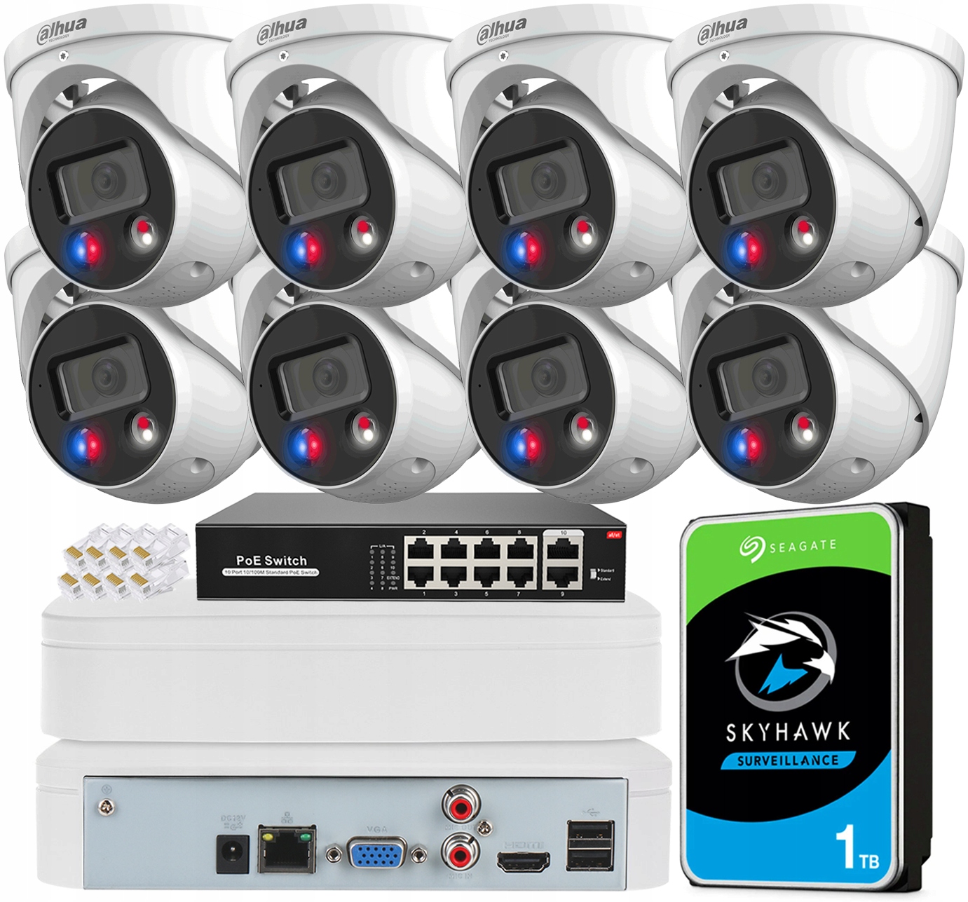 Monitorovací sada Dahua 8x Kamera 8Mpx Smart Dual Light Aplikace Detekce